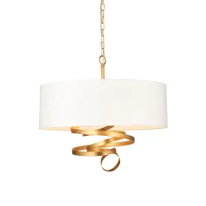 Gold Leaf Ribbon Ceiling Pendant Light & Ivory Shade 3 Bulb Hanging Lamp Fitting