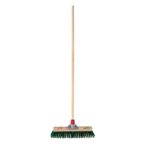 Hardys Wooden Brush Broom Heavy Duty Stiff Synthetic Plastic Bristles Outdoor Yard Driveway Sweeping Long Handle - 15"