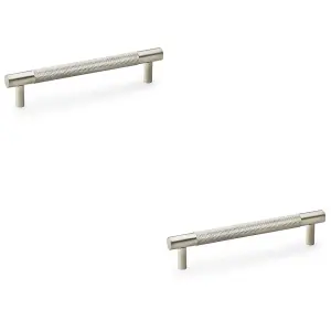 2 PACK - Knurled T Bar Door Pull Handle - Satin Nickel - 128mm Centres Premium Drawer