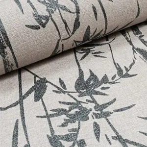 Arthouse Oasis Taupe Charcoal Textured Floral Flower Leaf Woodland Wallpaper