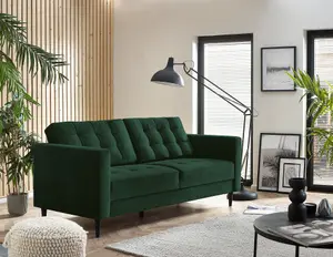 Furniturebox Jenna 3 Seater Emerald Green Velvet Sofa With Solid Wood Frame