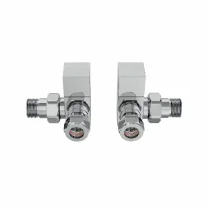 Rinse Bathrooms Modern Corner Towel Radiator Valves Square Twin Pack 1/2" x 15mm Chrome