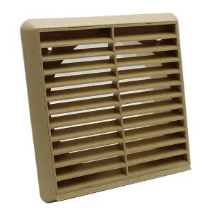 Kair Beige Louvred Grille 183mm External Dimension with Round 150mm - 6 inch Rear Spigot - Wall Ducting Air Vent