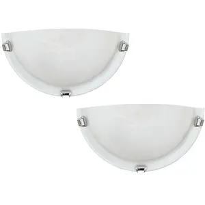 2 PACK Wall Light Colour Chrome Plated Shade White Glass Alabaster E27 1x60W