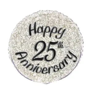 Unique Party Happy 25th Anniversary Round Foil Balloon Silver/Black (One Size)