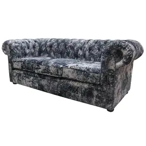 Chesterfield Handmade 3 Seater Sofa Abstract Print Soft Fabric In Classic Style