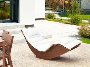 Sun Lounger Wood Off-White BRESCIA