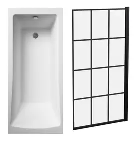 Square Single Ended Bath and Framed Black Bath Screen - 1700 x 700mm