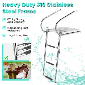 Costway 3-step Telescoping Boat Ladder Folding Dock Ladder Swimming Pool Ladder