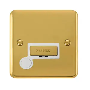 Curved Polished Brass 13A Fused Ingot Connection Unit With Flex - White Trim - SE Home