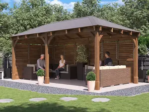 Dunster House Wooden Gazebo Kit Louvre Wall  6m x 3m with Roof Shingles Leviathan