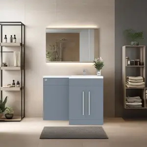 Rinse Bathrooms 1100mm RH Vanity Unit with Basin and Back to Wall Unit Bathroom Storage Unit Free Standing Gloss Grey