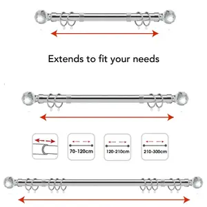 Metal Curtain Pole Set Extendable 40cm to 144cm Black Nickel Crystal 25mm Curtain Rail