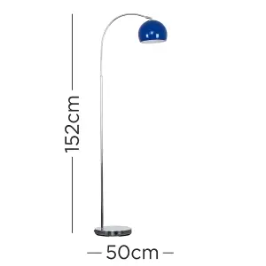 ValueLights Polished Chrome Curved Stem Floor Lamp With Gloss Navy Metal Dome Light Shade