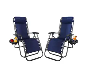 1ABOVE Set of 2 Folding Reclining Chairs Heavy Duty Textoline Zero Gravity Chairs Garden Outdoor Patio Sun Loungers Blue