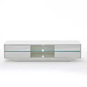 Sienna TV Stand With Storage for Living Room and Bedroom, 1600 Wide, LED Lighting, Media Storage, White High Gloss Finish