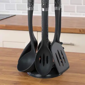 6-Piece Black Kitchen Utensils Set | Non-Scratch & Heat Resistant | BPA Free Plastic | Modern & Vibrant | Space Saving Black