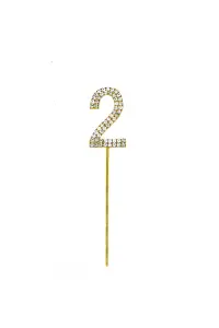 Gold 2 Sparkley Diamond Cake Topper Number 2 for Birthday Anniversary