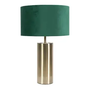 ValueLights Lexy Antique Brass Touch Table Lamp with Forest Green Velvet Shade