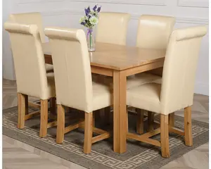 Oslo 150 x 90 cm Medium Oak Dining Table and 6 Chairs Dining Set with Washington Ivory Leather Chairs