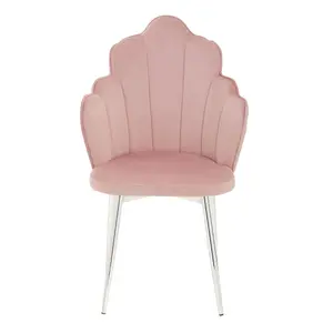 Interiors by Premier Pink Velvet Dining Chair, Backrest Pink Accent Chair with Chrome Legs