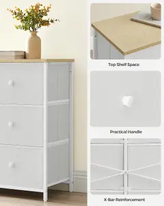 SONGMICS Dresser, 6 Fabric Drawers with Durable Metal Frame, Storage Unit, Organizer for Nursery, Bedroom, Hallway, White and Oak