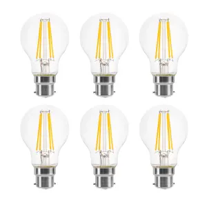 60w Equivalent LED Traditional Looking Filament Light Bulb A60 GLS B22 Bayonet 4.5w LED - Warm White - Pack of 6