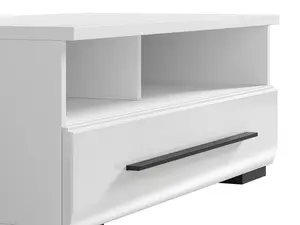 White Gloss TV Cabinet Unit Entertainment Stand Drawer 100 cm Black Accent Fever