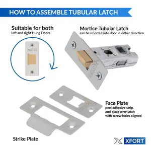 XFORT 2 Pack 65mm Satin Chrome Tubular Latch, Mortice Door Latch