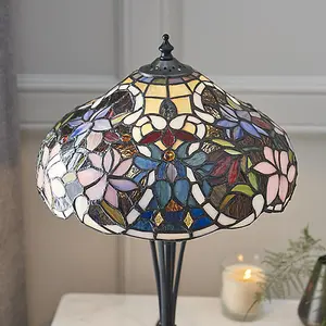 Luminosa Sullivan 2 Light Small Table Lamp Dark Bronze, Tiffany Glass, E27