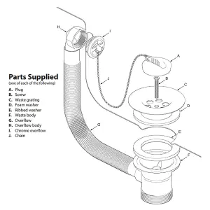 SPARES2GO Sink Waste Combination Overflow Plug with Chain 40mm 1.5" (Round)