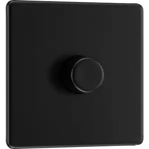 BG Flatplate Screwless 200W Single Wall Dimmer Switch, Matt Black