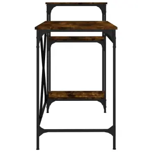 Berkfield Desk with Shelves Smoked Oak 135x50x90 cm Engineered Wood&Iron