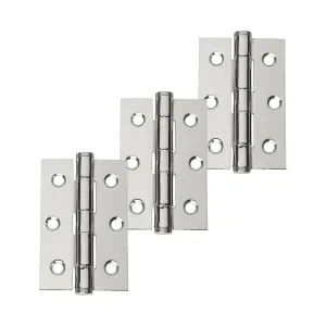 UAP Steel Button Tipped Hinge 75x50mm - Pack of 3 - Polished Chrome