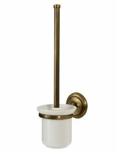 Ecru Bisk Retro Bathroom Antique Brass Wall Mounted Ceramics Cup + Toilet Cleaning Brush