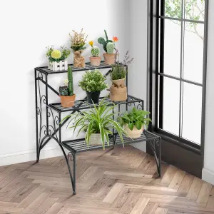 COSTWAY 3 Tiers Metal Plant Stand Indoor Outdoor Ladder Flower Rack Display Shelf