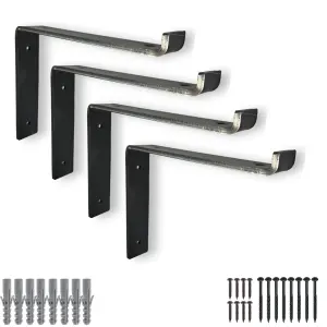 4 Pcs Heavy Duty Shelf Brackets Industrial Steel for Wall Mounted DIY Floating Shelving(Raw Steel, 200mm Down)