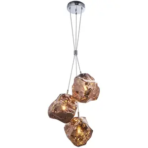 Metallic Copper 3 Light Ceiling Pendant Modern Rock Design Hanging Light Fitting