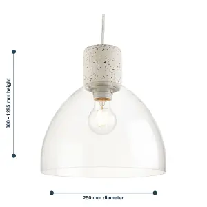 First Choice Lighting Treson Clear Glass and White Terrazzo Concrete Pendant