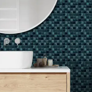 Walplus Pearl Noir Turquoise Jewel Mosaic Wall Metallic Tile Sticker Set Multipack 48Pcs