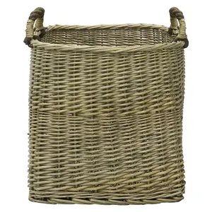 JVL Antiques Wash Square Log Basket with Loop Handles