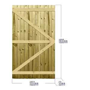 Premier Garden Supplies Pedestrian Gate 180cm (6ft) High x 105cm Wide Feather Edge Flat Top Semi-Braced Single Swing Gate