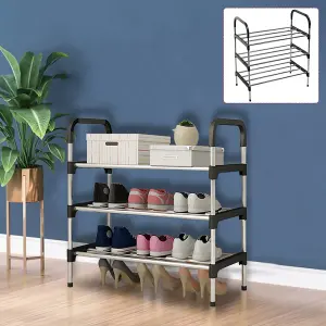 3 Tiers Black Freestanding Shoe Rack Shoe Storage Organizer Saving Space Shelves