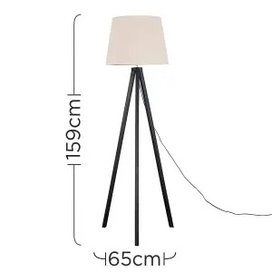 ValueLights Barbro Modern Black Wood Tripod Design Floor Lamp with Beige Tapered Shade - Includes 6w LED GLS Bulb 3000K Warm White