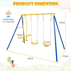 Costway Kids Metal Swing Set Heavy-Duty Gardens Kids Playset w/2 Swing Seats