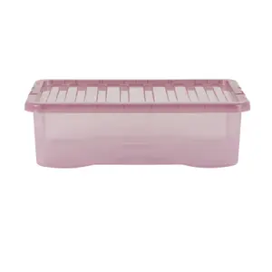 Wham Crystal 5x 32L Plastic Storage Boxes with Lids. Medium Size, Strong. Made in the UK Tint Dusky Orchid