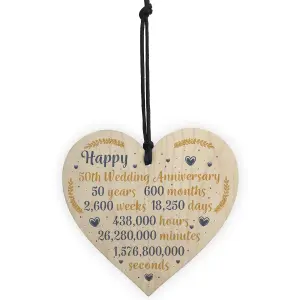 Red Ocean Happy 50th Wedding Anniversary Sign Gift Wooden Heart Fifty Years Husband Wife Keepsake Gift Plaque