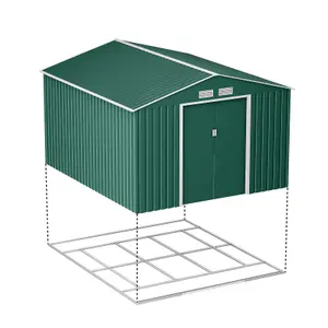 BillyOh Ranger Apex Metal Shed With Foundation Kit - 9x10 Dark Green