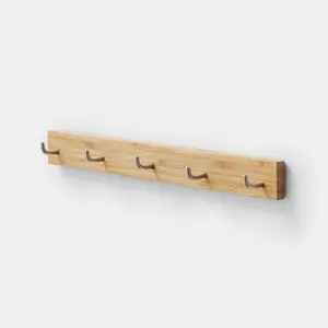 GoodHome Pecel Grey Rubber & wood 5 Hook rail, (L)330mm (H)35mm