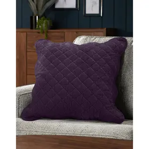 Monterra Cotton Geometric Square Velvet Luxury Cushion Cushion Aubergine